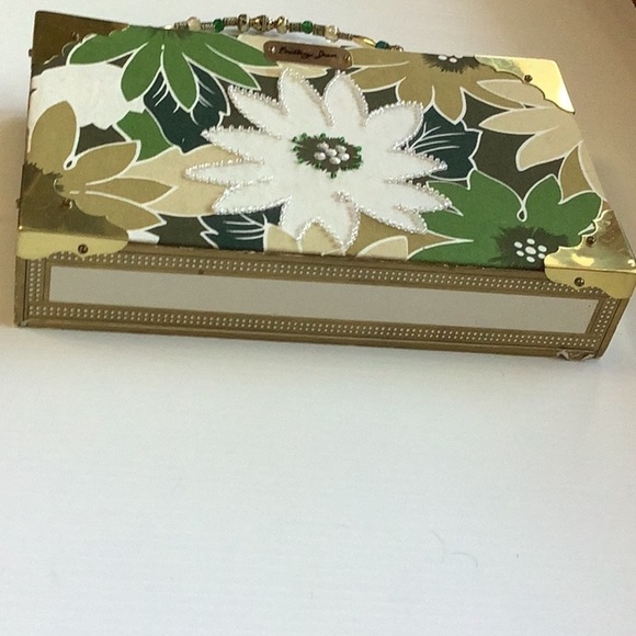 BRITTANY JEAN Y2K Handmade Upcycled Green Gold Floral Cigar Box Purse Retro - Picture 7 of 16